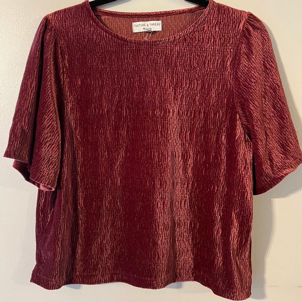 Madewell velvet crinkle top with wide sleeves NWOT-Small